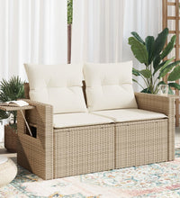 Gartensofa mit Kissen 2-Sitzer Beige Poly Rattan