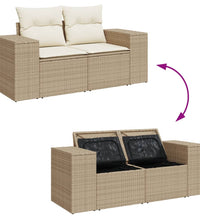 Gartensofa mit Kissen 2-Sitzer Beige Poly Rattan