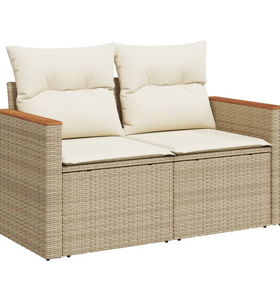 Gartensofa mit Kissen 2-Sitzer Beige Poly Rattan