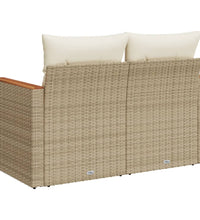 Gartensofa mit Kissen 2-Sitzer Beige Poly Rattan