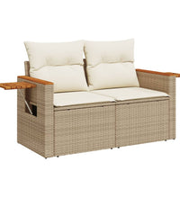 Gartensofa mit Kissen 2-Sitzer Beige Poly Rattan