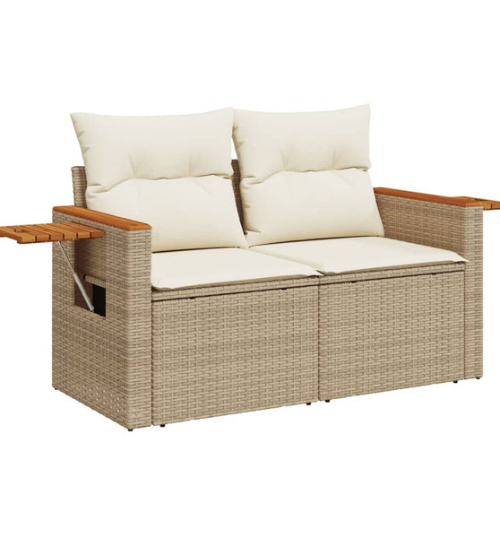 Gartensofa mit Kissen 2-Sitzer Beige Poly Rattan