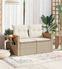 Gartensofa mit Kissen 2-Sitzer Beige Poly Rattan