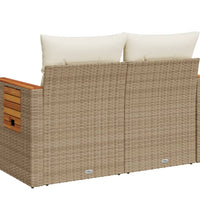 Gartensofa mit Kissen 2-Sitzer Beige Poly Rattan