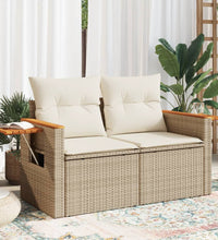 Gartensofa mit Kissen 2-Sitzer Beige Poly Rattan