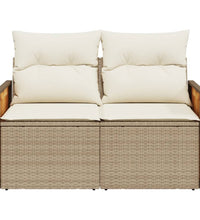 Gartensofa mit Kissen 2-Sitzer Beige Poly Rattan