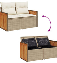 Gartensofa mit Kissen 2-Sitzer Beige Poly Rattan