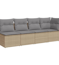 Gartensofa mit Kissen 4-Sitzer Beige Poly Rattan