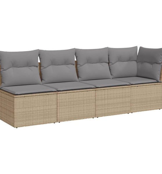 Gartensofa mit Kissen 4-Sitzer Beige Poly Rattan