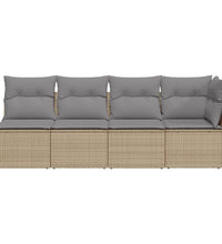 Gartensofa mit Kissen 4-Sitzer Beige Poly Rattan