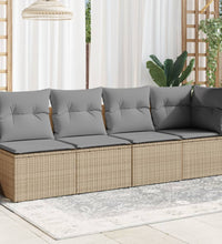 Gartensofa mit Kissen 4-Sitzer Beige Poly Rattan