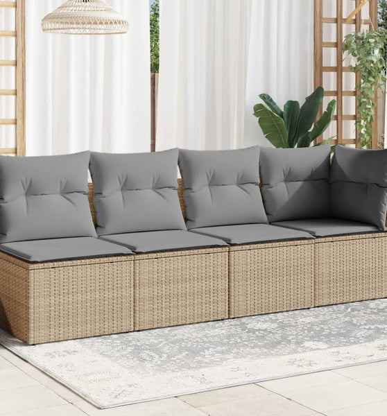 Gartensofa mit Kissen 4-Sitzer Beige Poly Rattan