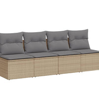 Gartensofa mit Kissen 4-Sitzer Beige Poly Rattan