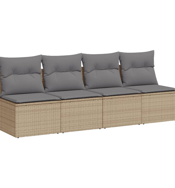 Gartensofa mit Kissen 4-Sitzer Beige Poly Rattan