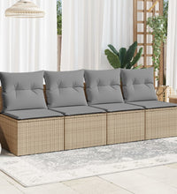 Gartensofa mit Kissen 4-Sitzer Beige Poly Rattan