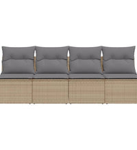 Gartensofa mit Kissen 4-Sitzer Beige Poly Rattan