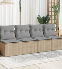 Gartensofa mit Kissen 4-Sitzer Beige Poly Rattan