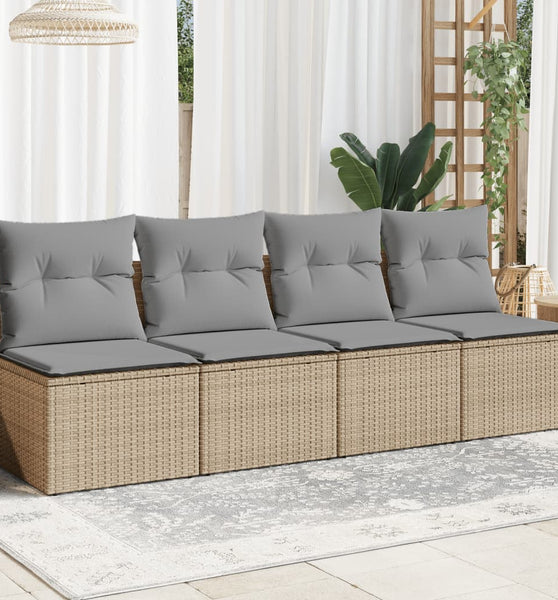 Gartensofa mit Kissen 4-Sitzer Beige Poly Rattan