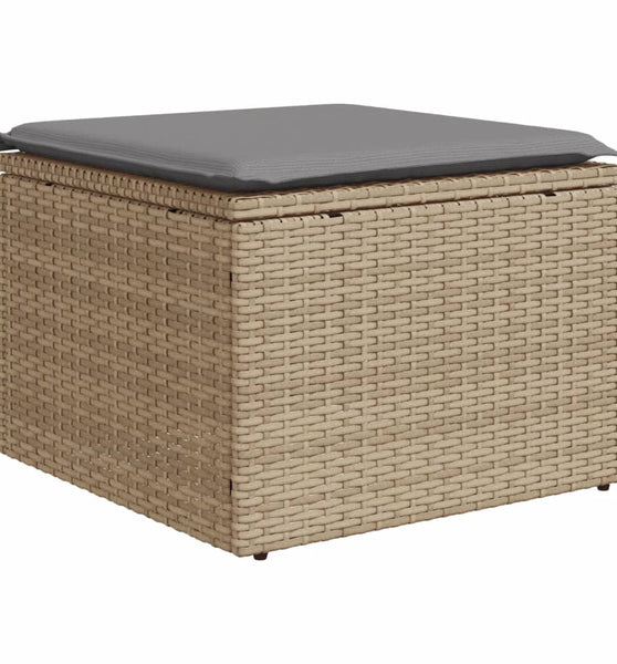 Gartenhocker mit Kissen Beige 55x55x37 cm Poly Rattan