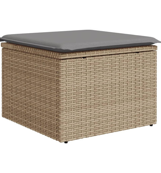 Gartenhocker mit Kissen Beige 55x55x37 cm Poly Rattan