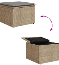 Gartenhocker mit Kissen Beige 55x55x37 cm Poly Rattan