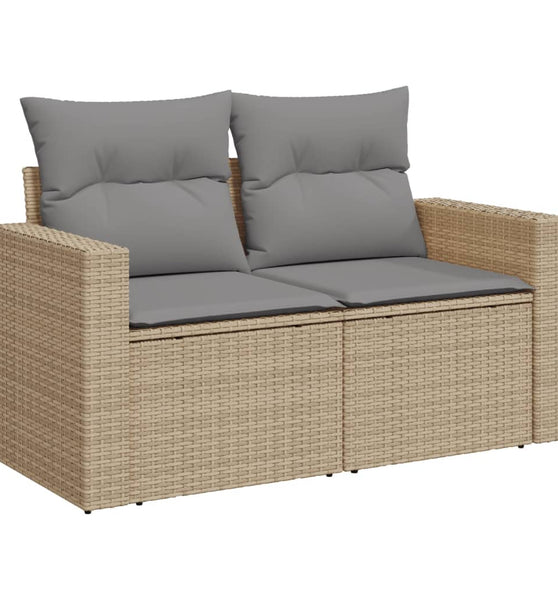 Gartensofa mit Kissen 2-Sitzer Beige Poly Rattan