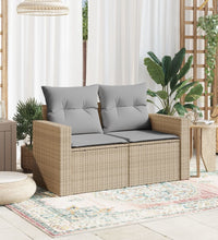 Gartensofa mit Kissen 2-Sitzer Beige Poly Rattan