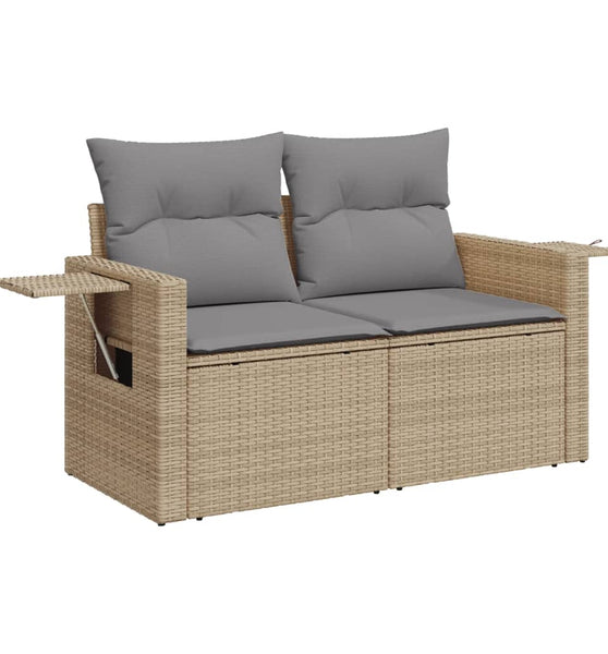 Gartensofa mit Kissen 2-Sitzer Beige Poly Rattan