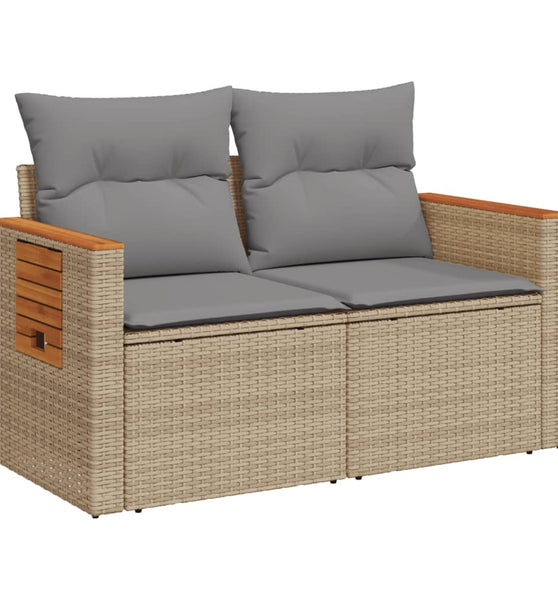 Gartensofa mit Kissen 2-Sitzer Beige Poly Rattan