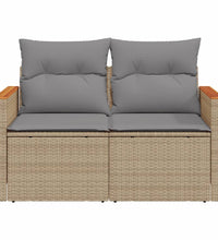 Gartensofa mit Kissen 2-Sitzer Beige Poly Rattan