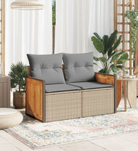 Gartensofa mit Kissen 2-Sitzer Beige Poly Rattan