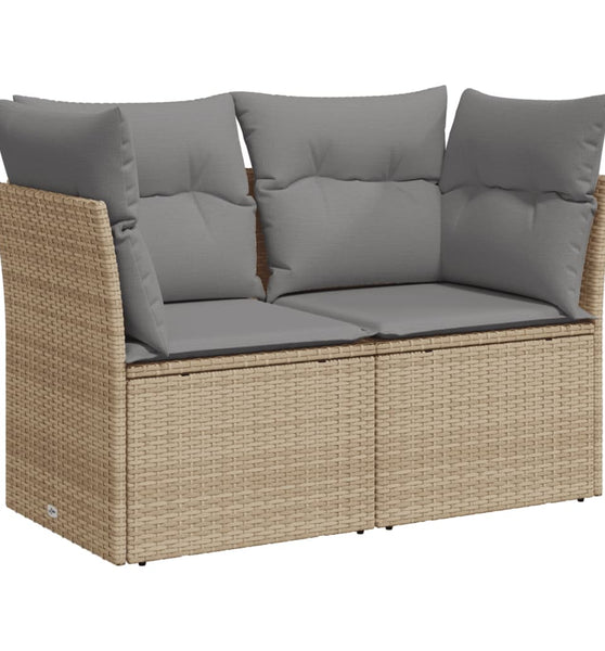 Gartensofa mit Kissen 2-Sitzer Beige Poly Rattan