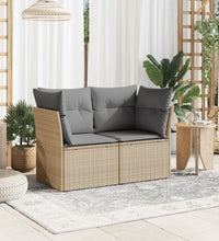 Gartensofa mit Kissen 2-Sitzer Beige Poly Rattan