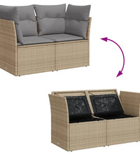 Gartensofa mit Kissen 2-Sitzer Beige Poly Rattan