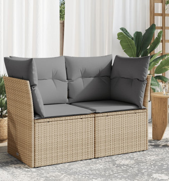 Gartensofa mit Kissen 2-Sitzer Beige Poly Rattan