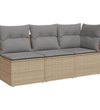 Gartensofa mit Kissen 3-Sitzer Beige Poly Rattan