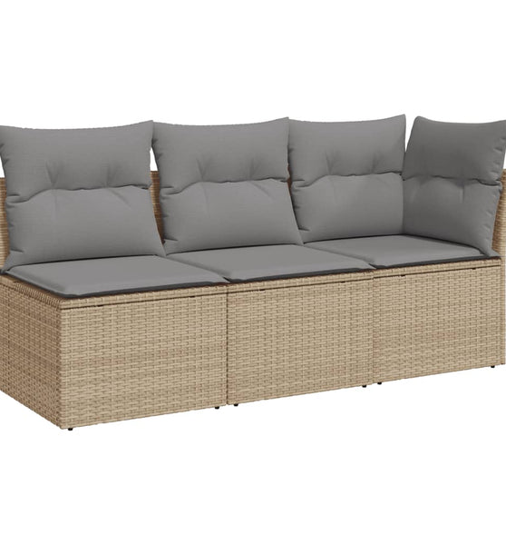 Gartensofa mit Kissen 3-Sitzer Beige Poly Rattan