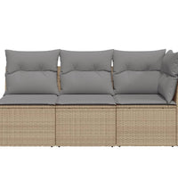 Gartensofa mit Kissen 3-Sitzer Beige Poly Rattan