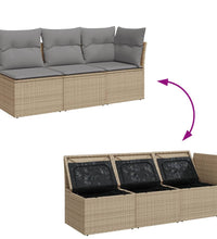 Gartensofa mit Kissen 3-Sitzer Beige Poly Rattan