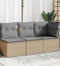 Gartensofa mit Kissen 3-Sitzer Beige Poly Rattan