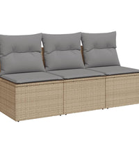 Gartensofa mit Kissen 3-Sitzer Beige Poly Rattan