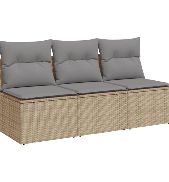 Gartensofa mit Kissen 3-Sitzer Beige Poly Rattan