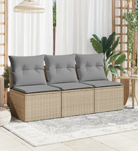 Gartensofa mit Kissen 3-Sitzer Beige Poly Rattan