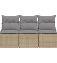 Gartensofa mit Kissen 3-Sitzer Beige Poly Rattan