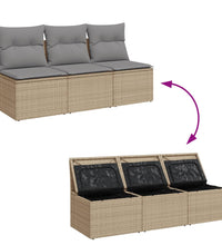 Gartensofa mit Kissen 3-Sitzer Beige Poly Rattan