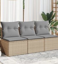 Gartensofa mit Kissen 3-Sitzer Beige Poly Rattan