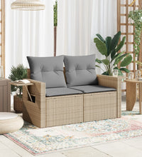 Gartensofa mit Kissen 2-Sitzer Beige Poly Rattan