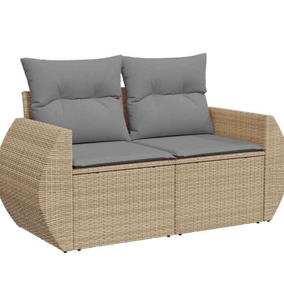 Gartensofa mit Kissen 2-Sitzer Beige Poly Rattan