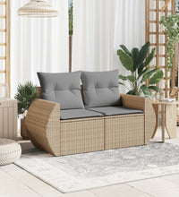 Gartensofa mit Kissen 2-Sitzer Beige Poly Rattan