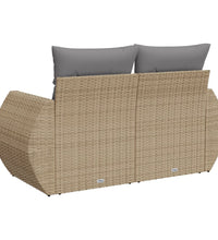 Gartensofa mit Kissen 2-Sitzer Beige Poly Rattan